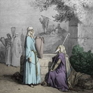 Rebecca and Abraham's servant at the well
